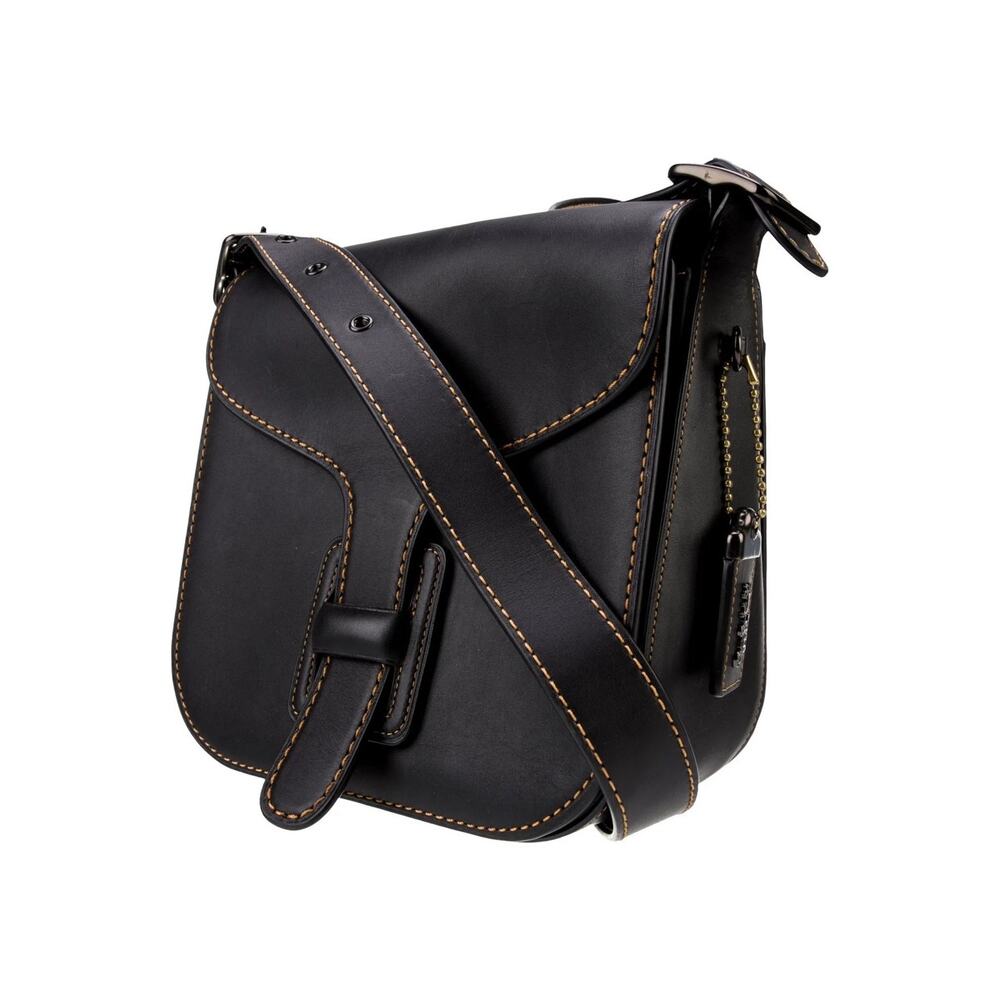 COACH Courier Bag Black contrast stitching flap crossbody shoulder unisex EUC - Picture 3 of 7
